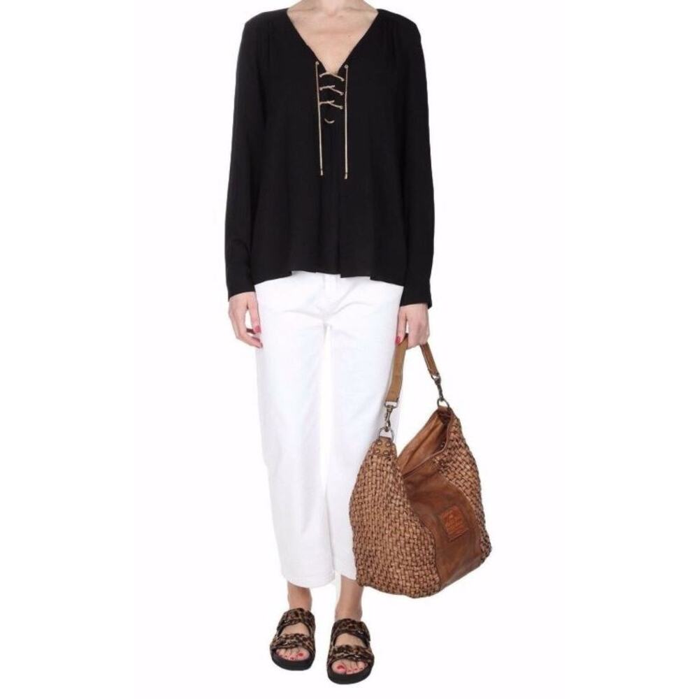 Marc by Marc Jacobs Button Fly Cropped Cotton Jeans Patched Up White 34x18 $358